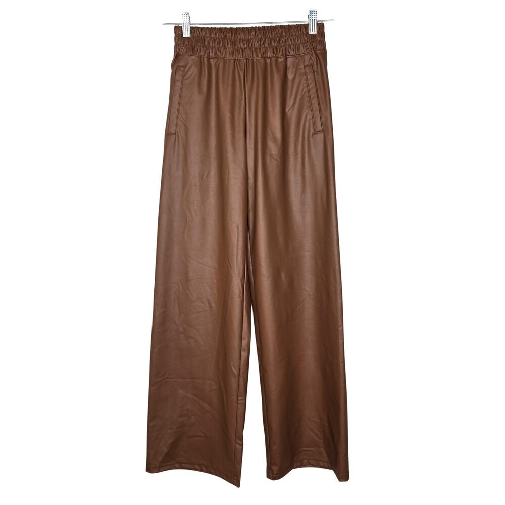 OFFLINE By Aerie Pants Womens XS Brown Faux Leather Wide Leg Sweatpants Pull On